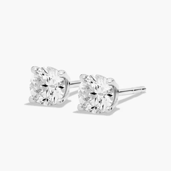 14K White Gold Lab Diamond Stud Earrings - Picture 6 of 8